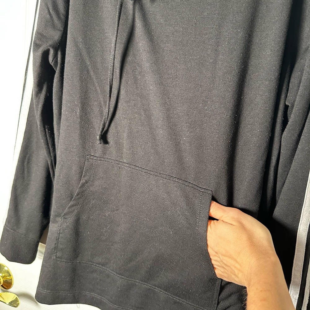 Stylish Black Cowl Neck Sweater with White Stripes - Picture 5 of 6